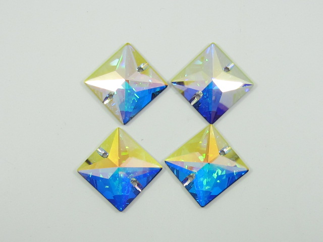 4pcs. SQUARE 22mm CRYSTAL AB SEW ON FLAT BACK STAR BRIGHT Rhinestones